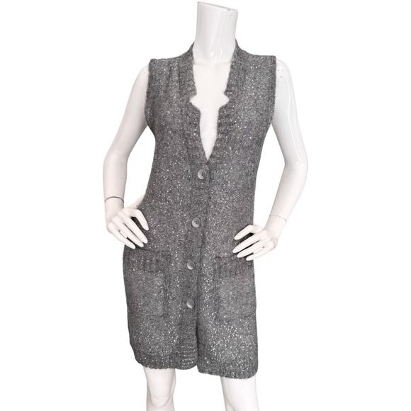D. Exterior Sweater Vest Wool Angora Blend Knit Sequin Embellished Gray Small - Picture 1 of 7